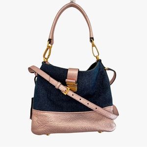 Miu Miu Denim Metallic Pink Hobo Bag